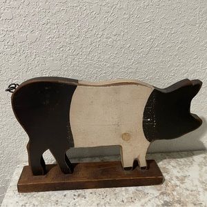 Vintage Wooden Pig Decor
